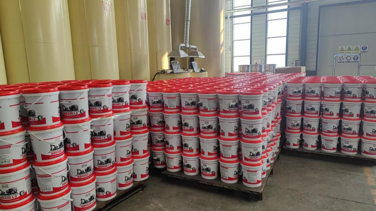 Cruise Grease L3 grease buckets stacked in the warehouse